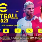 EFOOTBALL PES 2023 PPSSPP ESTILO PS5 • GRÁFICOS • EUROPEUS ELENCOS NOVAS FACES REALISTAS + KITS 23