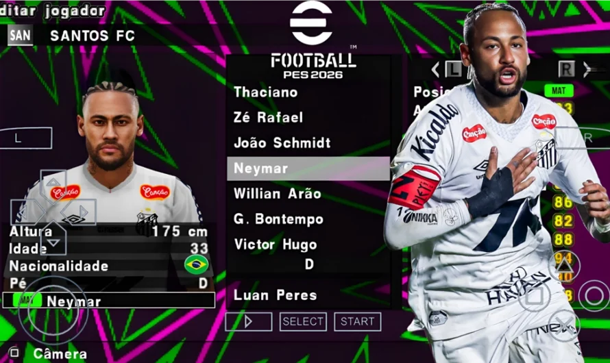 EFOOTBALL PES 2026 PPSSPP SUL-AMERICANO/BRASILEIRÃO NOVAS FACES REALISTAS ELENCOS ATUALIZADOS + KITS 25/26