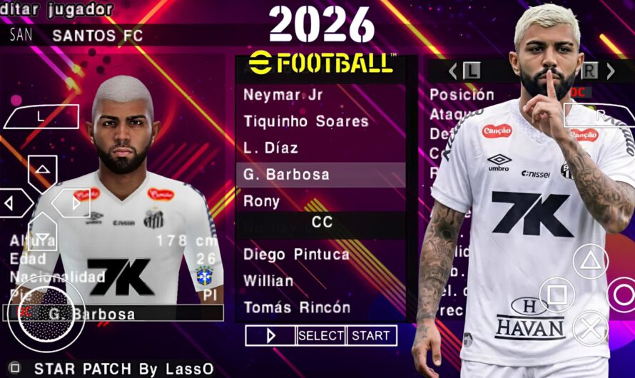 EFOOTBALL PES 2026 PPSSPP SUL-AMERICANO COM BRASILEIRÃO ELENCOS ATUALIZADOS FACES REALISTAS + KITS 25/26
