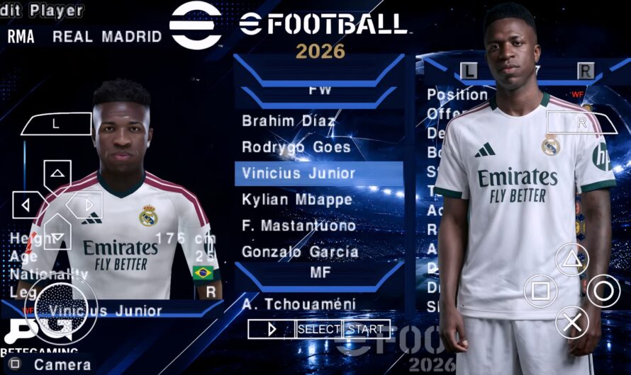 EFOOTBALL PES 2026 PPSSPP EUROPEUS NOVAS FACES REALISTAS ELENCOS ATUALIZADOS + KITS 26/27